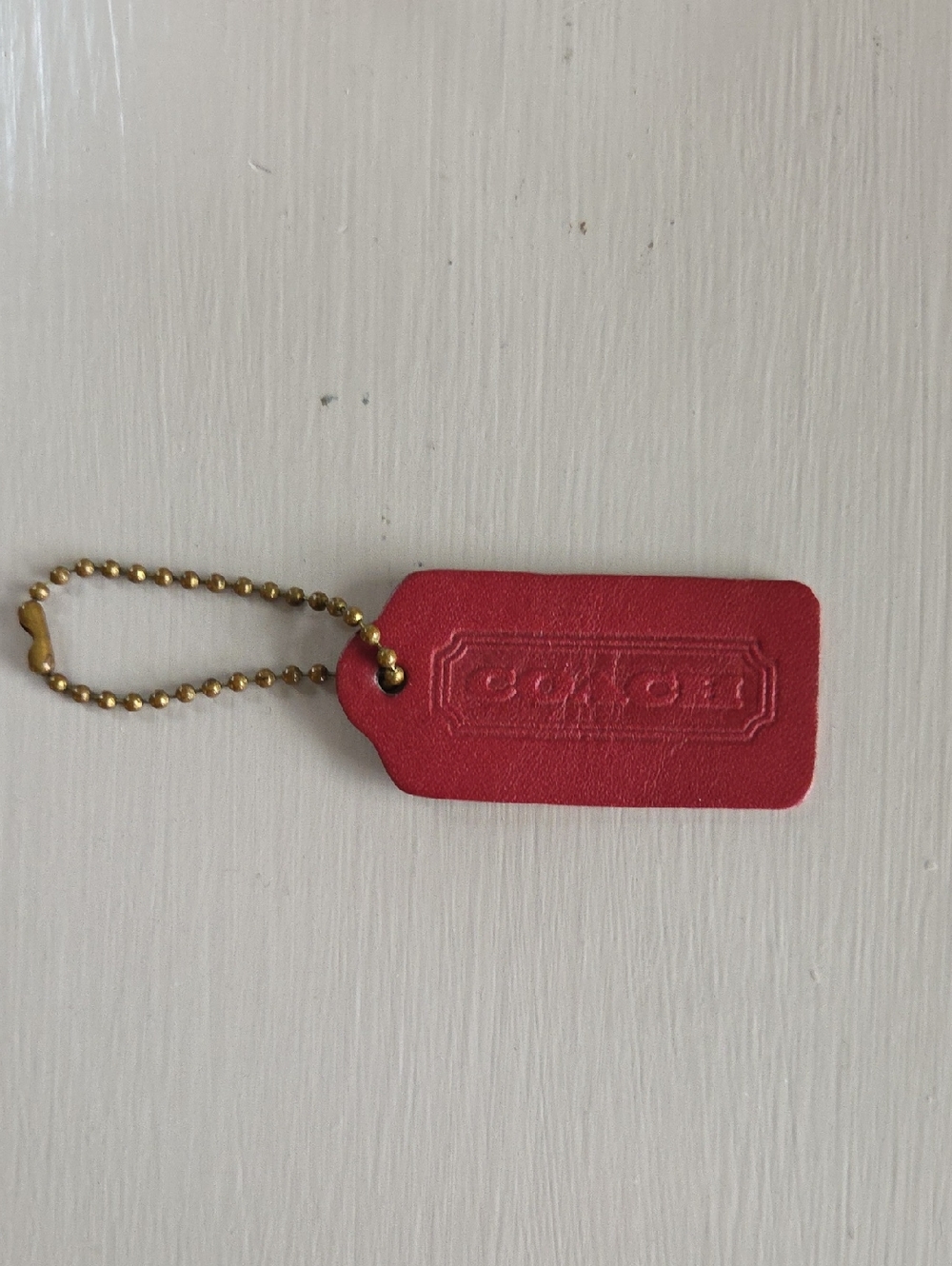 Coach Red Leather Bag Hang Tag with Gold Chain